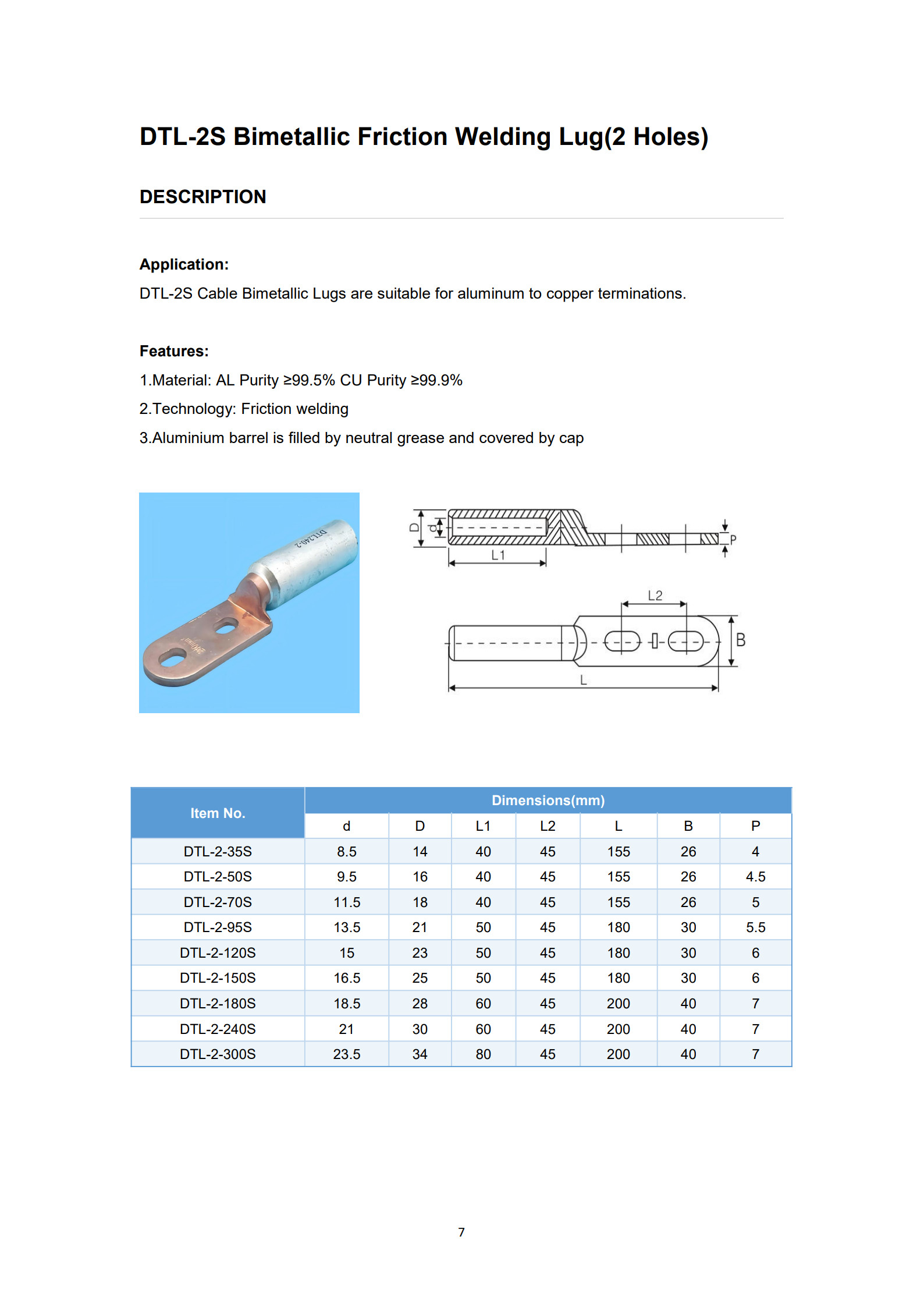 DTL-2S Double Holes Bimetal Cable Lugs detail 1